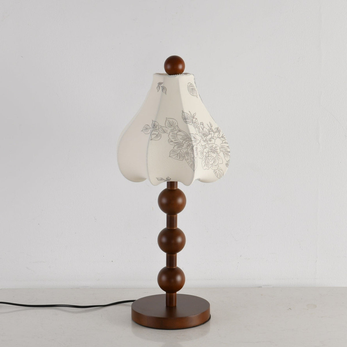 Roselle Bloom Table Lamp – Floral Shade with Walnut Wood Base