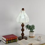 Roselle Bloom Table Lamp – Floral Shade with Walnut Wood Base
