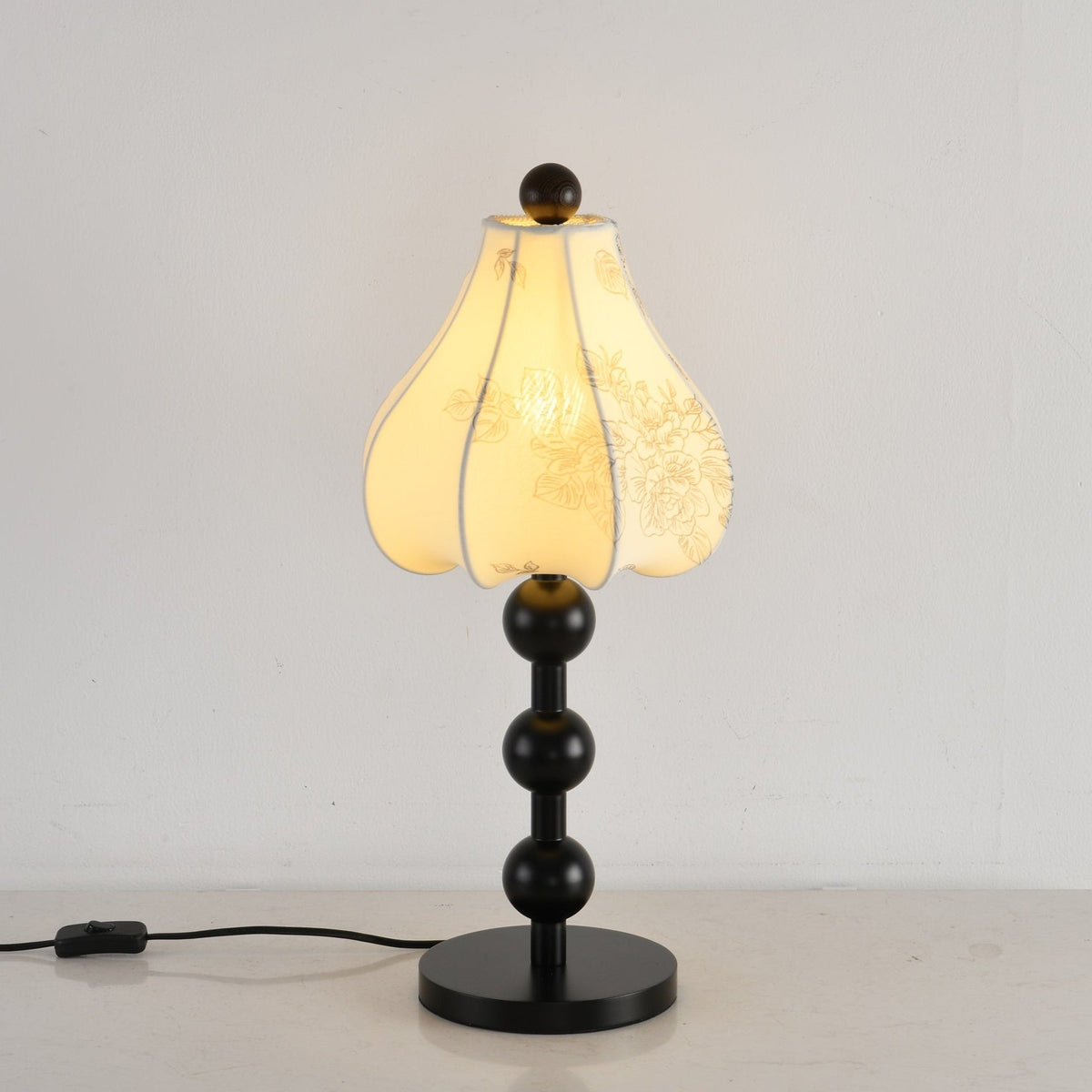 Roselle Bloom Table Lamp – Floral Shade with Walnut Wood Base