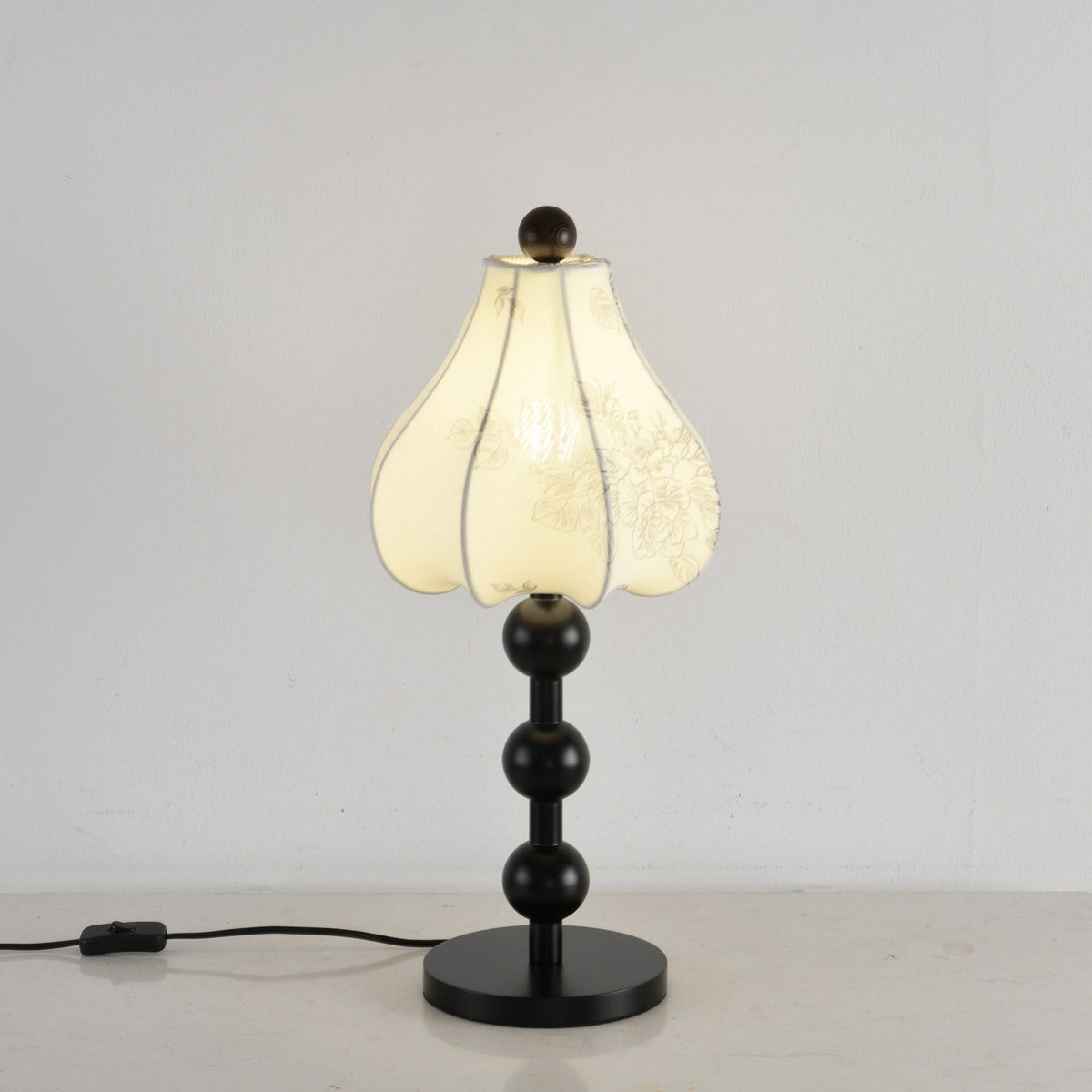 Roselle Bloom Table Lamp – Floral Shade with Walnut Wood Base