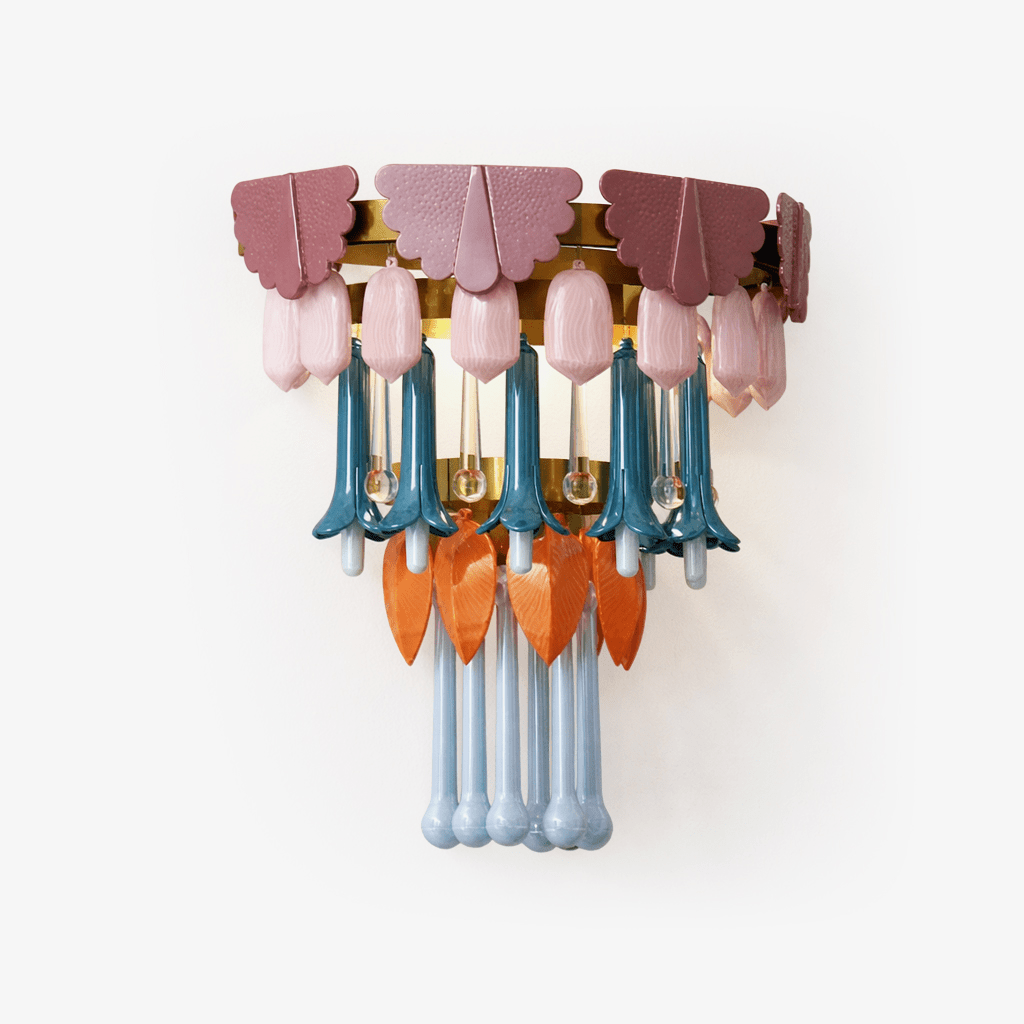 Roselle Ceramic Fringe Wall Sconce in Pastel Hues with Brass Accents