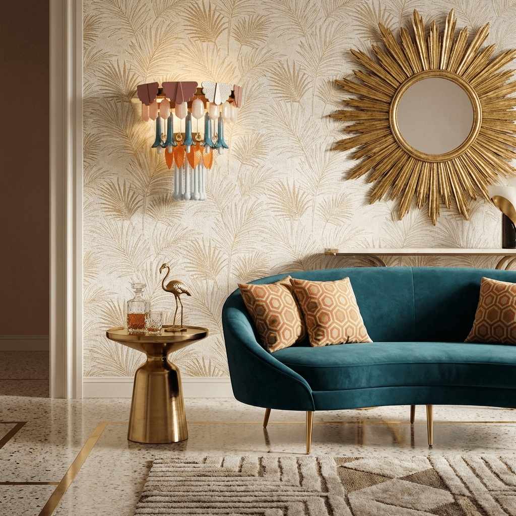 Roselle Ceramic Fringe Wall Sconce in Pastel Hues with Brass Accents
