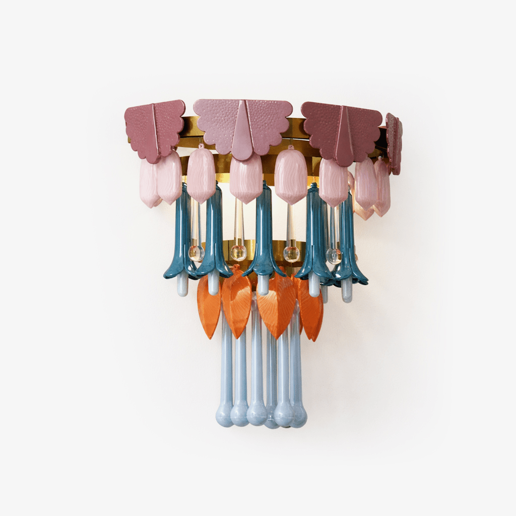 Roselle Ceramic Fringe Wall Sconce in Pastel Hues with Brass Accents