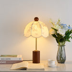 Roselle Vintage Table Lamp with Floral Scalloped Shade and Walnut Wood Base