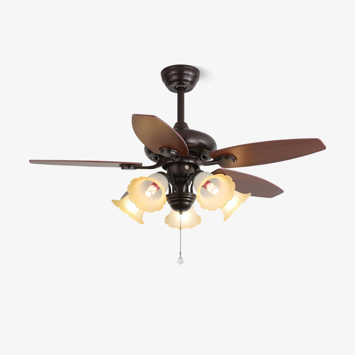 Roselore Bloom Ceiling Fan Light – Scalloped Glass Shade, Walnut Finish, 42"