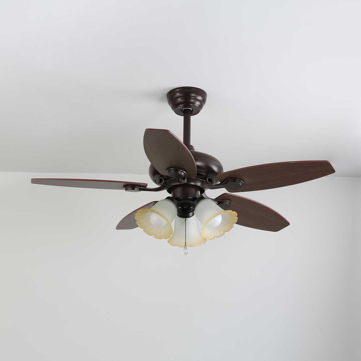 Roselore Bloom Ceiling Fan Light – Scalloped Glass Shade, Walnut Finish, 42"