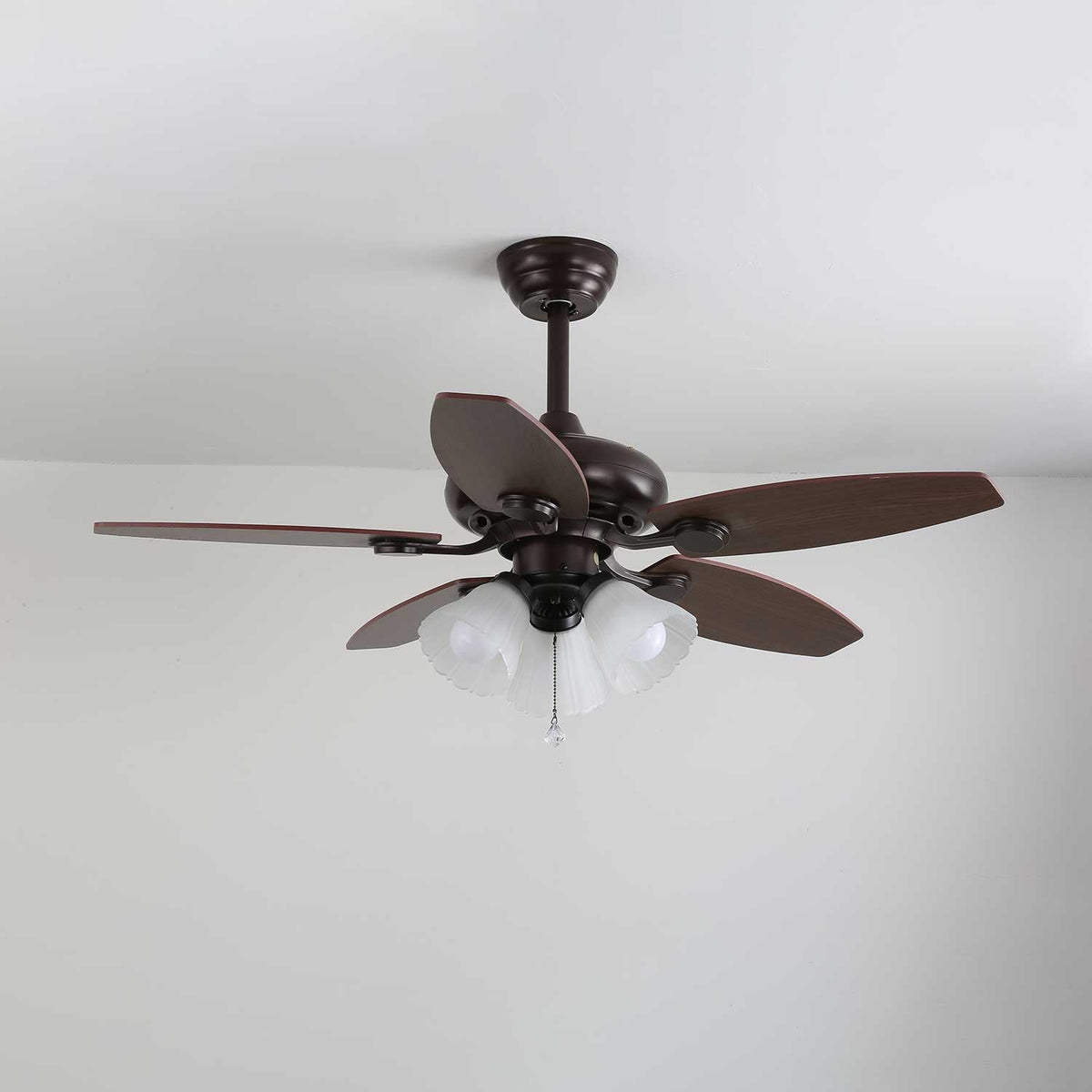 Roselore Bloom Ceiling Fan Light – Scalloped Glass Shade, Walnut Finish, 42"