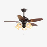 Roselore Bloom Ceiling Fan Light – Scalloped Glass Shade, Walnut Finish, 42"