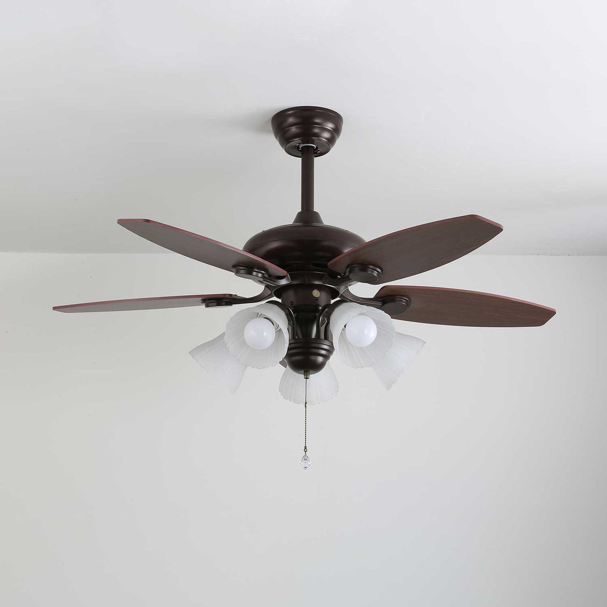 Roselore Bloom Ceiling Fan Light – Scalloped Glass Shade, Walnut Finish, 42"