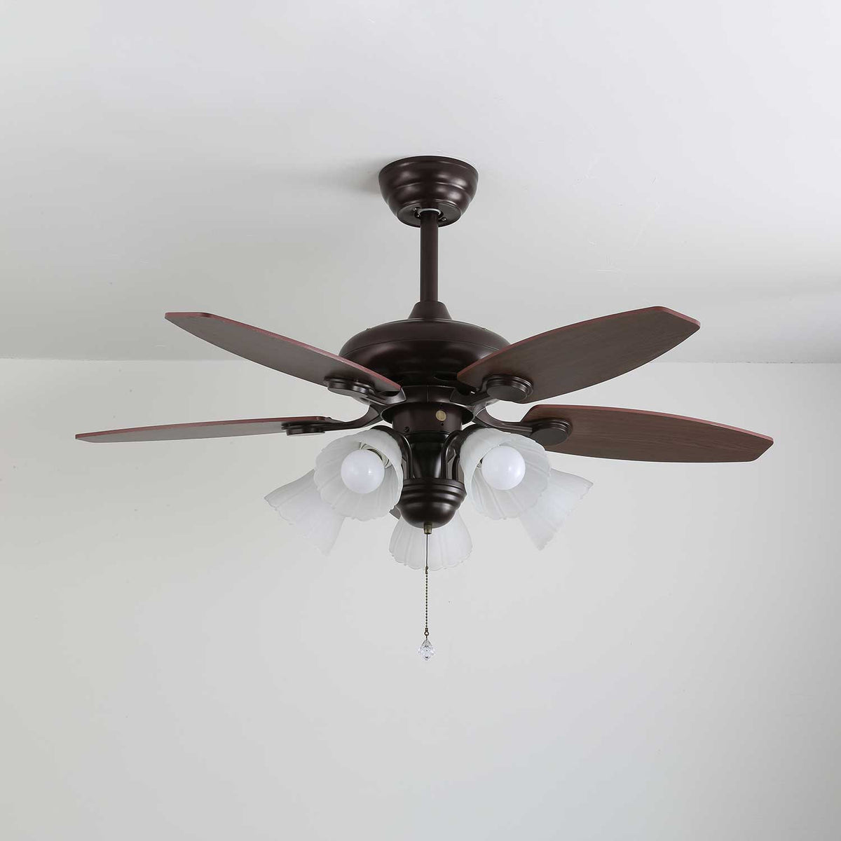 Roselore Bloom Ceiling Fan Light – Scalloped Glass Shade, Walnut Finish, 42"