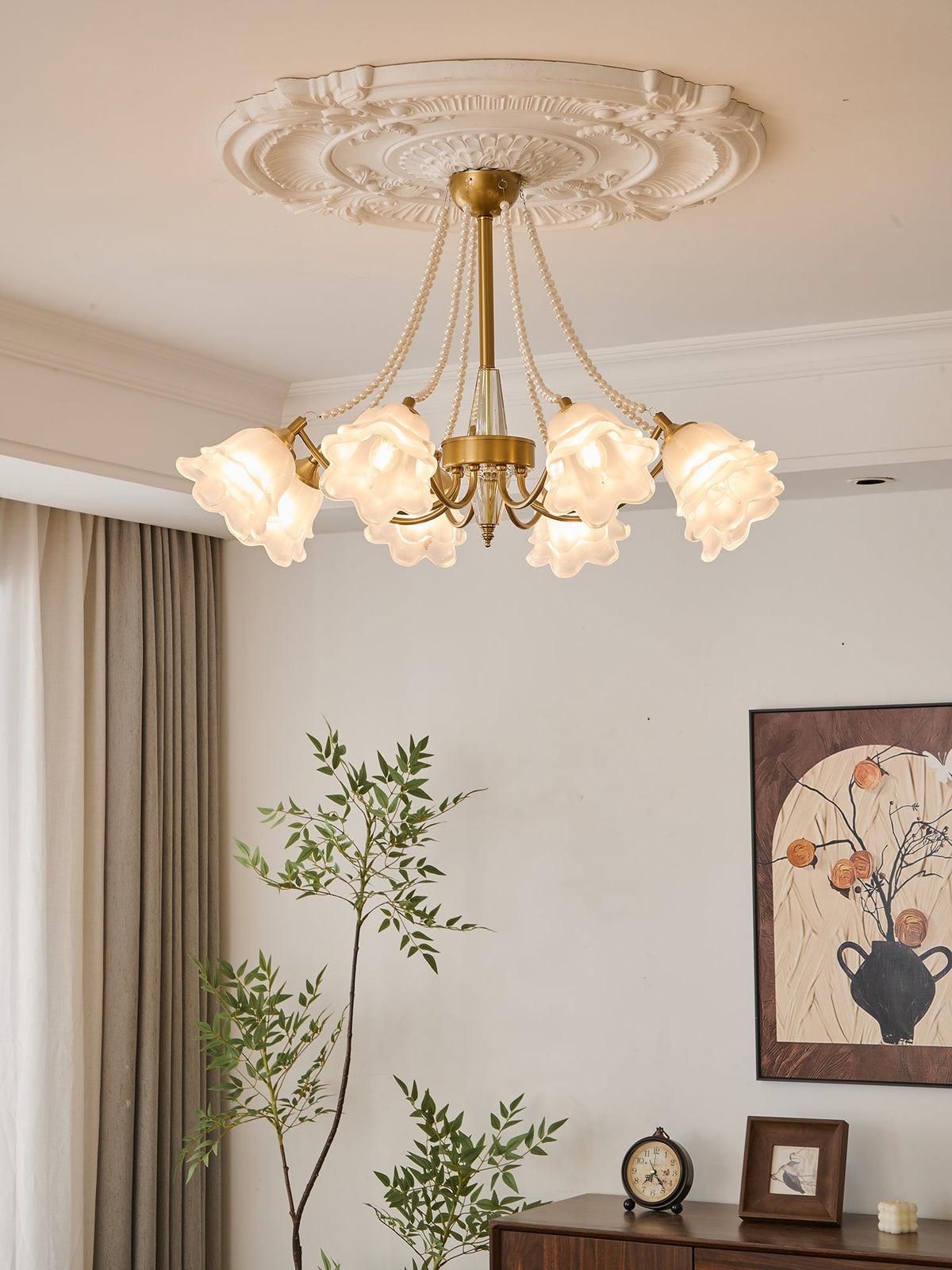 Rosemarie Bloom Chandelier – Hand-Blown Glass & Pearl Luxury Pendant Light