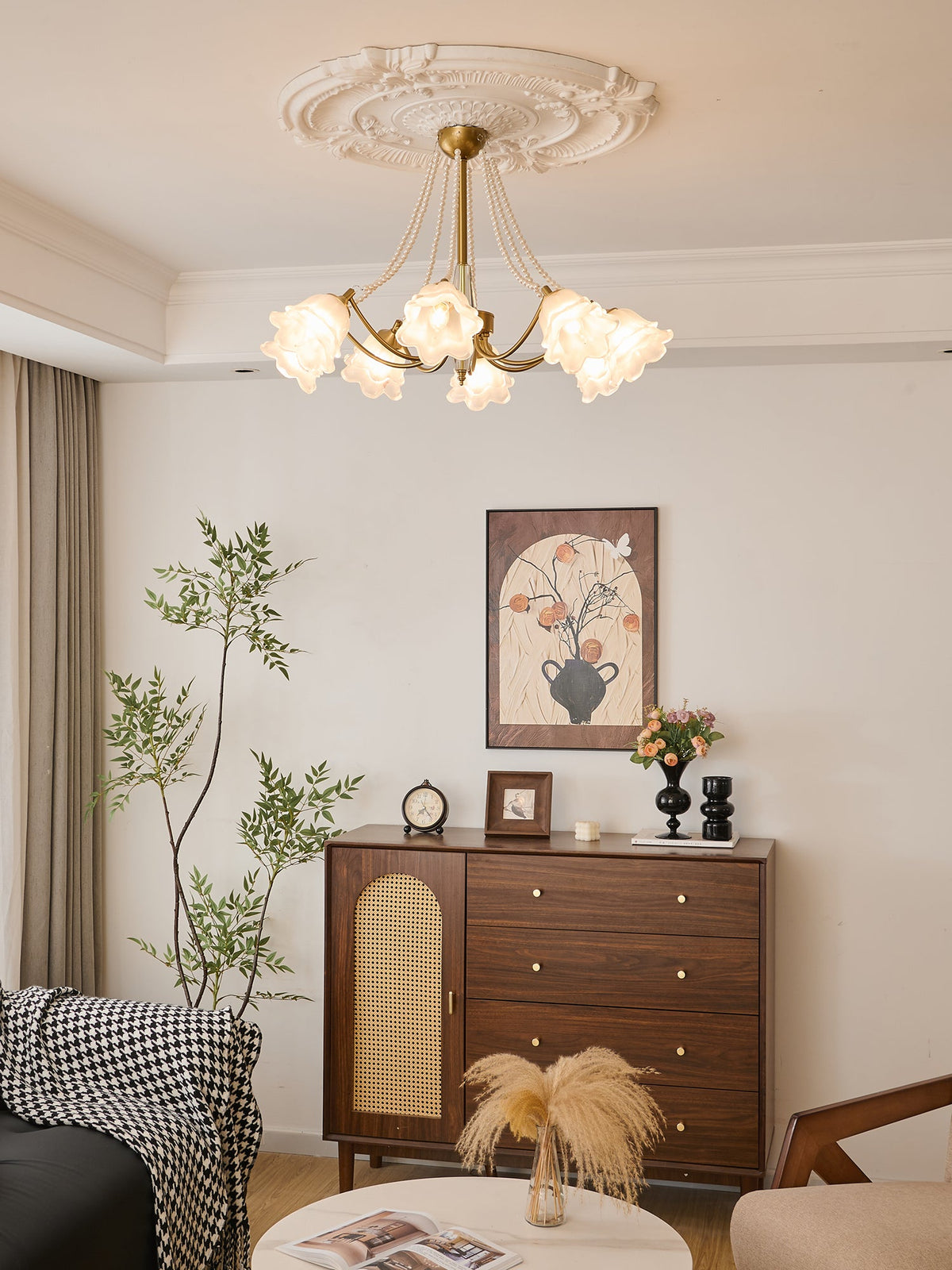 Rosemarie Bloom Chandelier – Hand-Blown Glass & Pearl Luxury Pendant Light