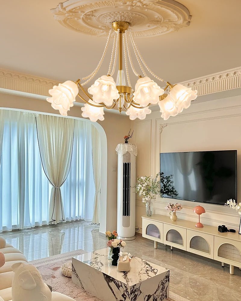 Rosemarie Bloom Chandelier – Hand-Blown Glass & Pearl Luxury Pendant Light