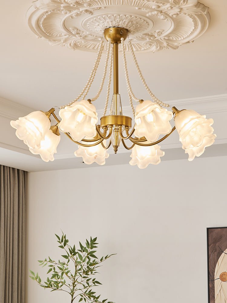 Rosemarie Bloom Chandelier – Hand-Blown Glass & Pearl Luxury Pendant Light