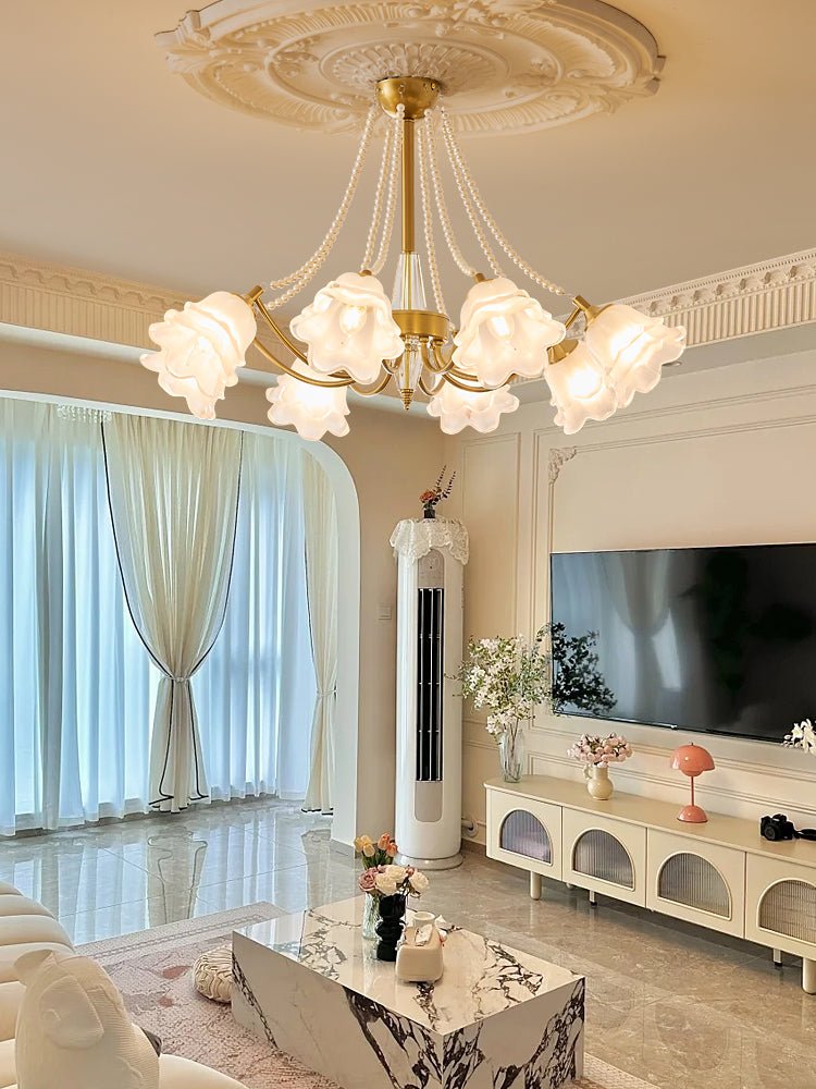 Rosemarie Bloom Chandelier – Hand-Blown Glass & Pearl Luxury Pendant Light