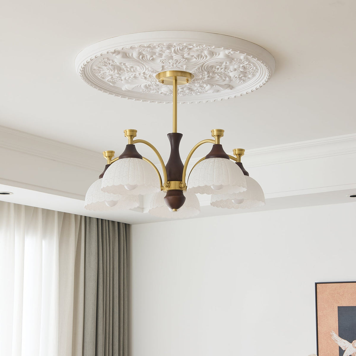 Rosetta Chandelier — Modern Brass and Glass Pendant Light for Dining Room and Living Room