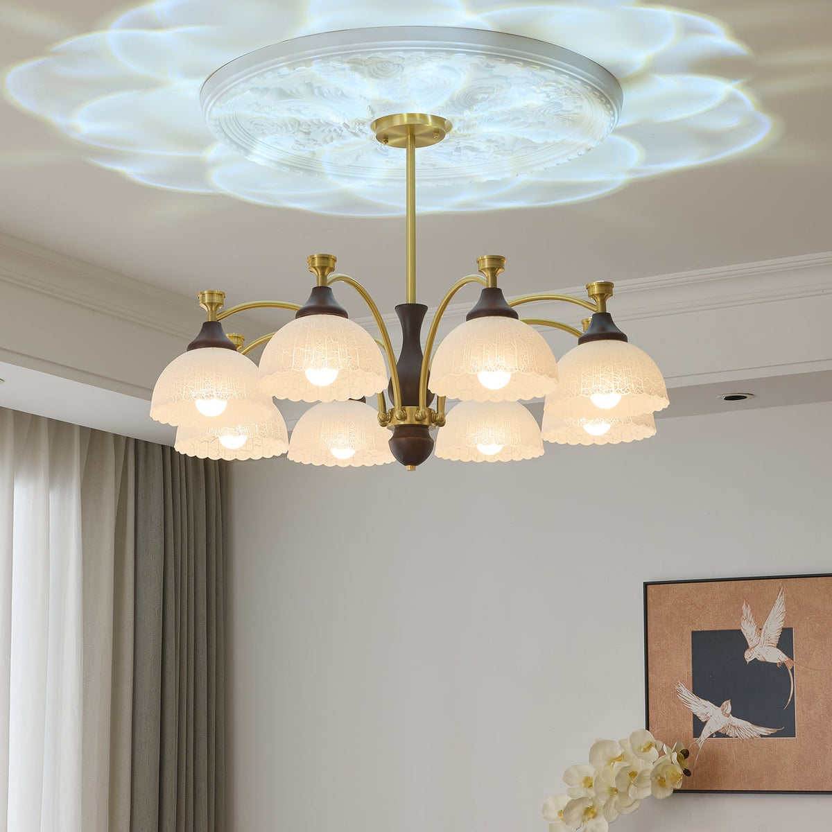 Rosetta Chandelier — Modern Brass and Glass Pendant Light for Dining Room and Living Room