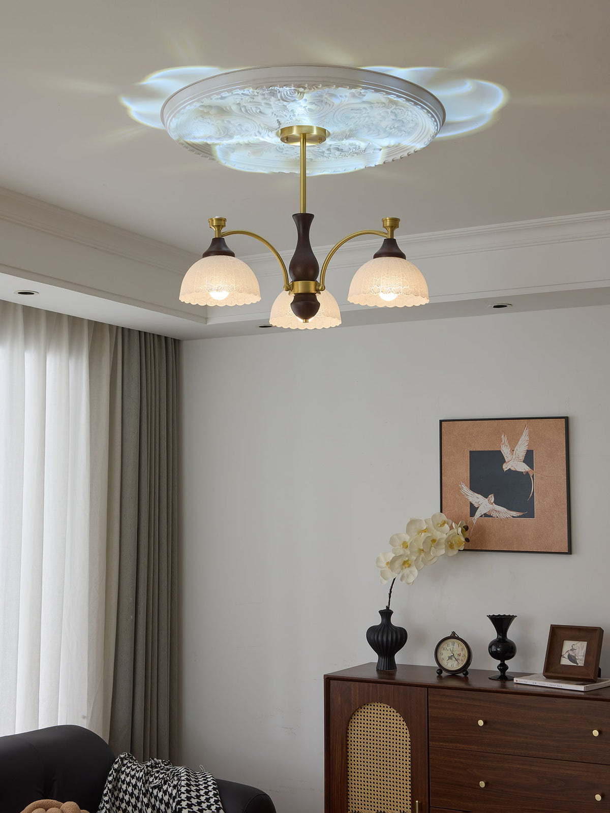 Rosetta Chandelier — Modern Brass and Glass Pendant Light for Dining Room and Living Room