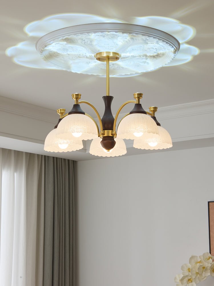 Rosetta Chandelier — Modern Brass and Glass Pendant Light for Dining Room and Living Room