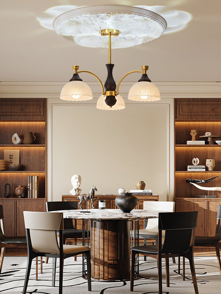 Rosetta Chandelier — Modern Brass and Glass Pendant Light for Dining Room and Living Room