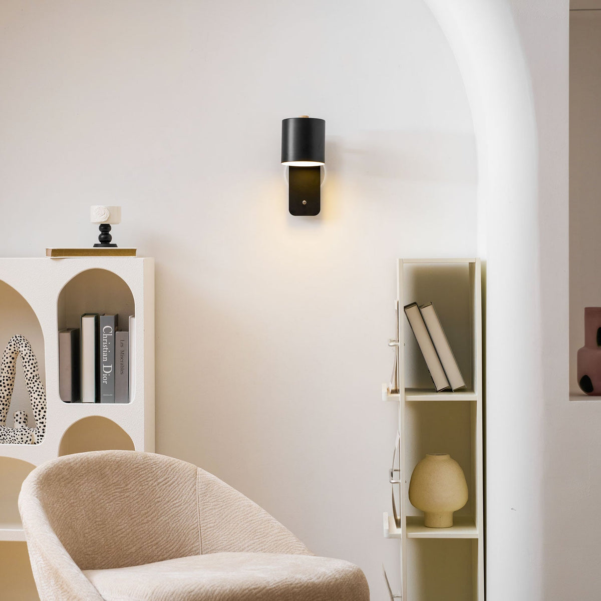 Cylinder Rechargeable Wall Sconce with 350° Rotation and Touch Dimmer