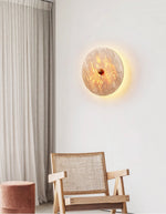 Round Travertine Disk LED Wall Sconce with Wood Accent