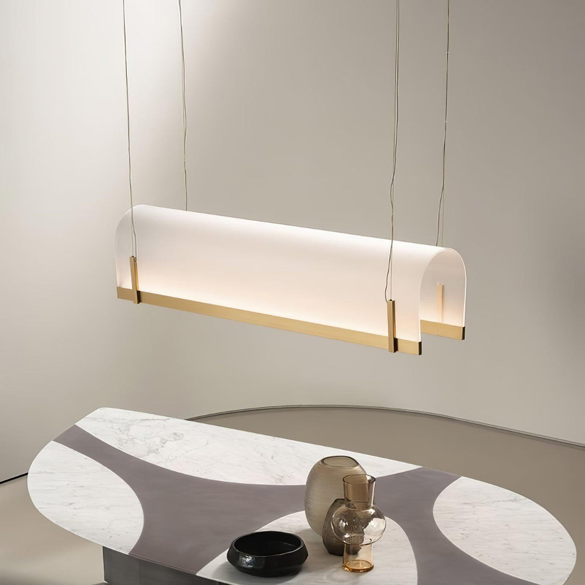 Modern Gold LED Arch Chandelier for Dining Room and Living Space