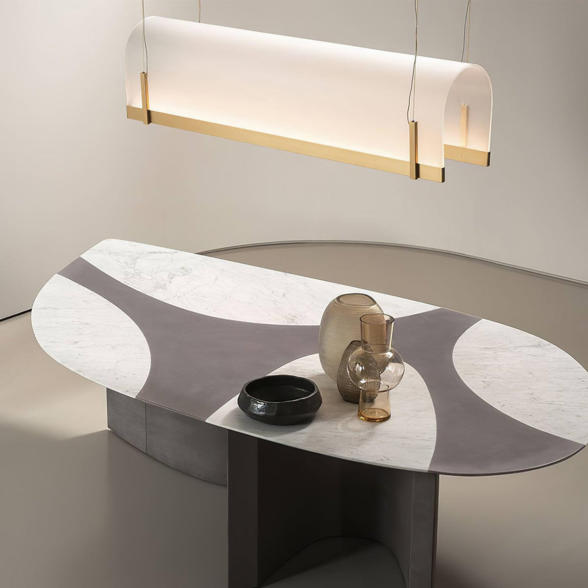 Modern Gold LED Arch Chandelier for Dining Room and Living Space
