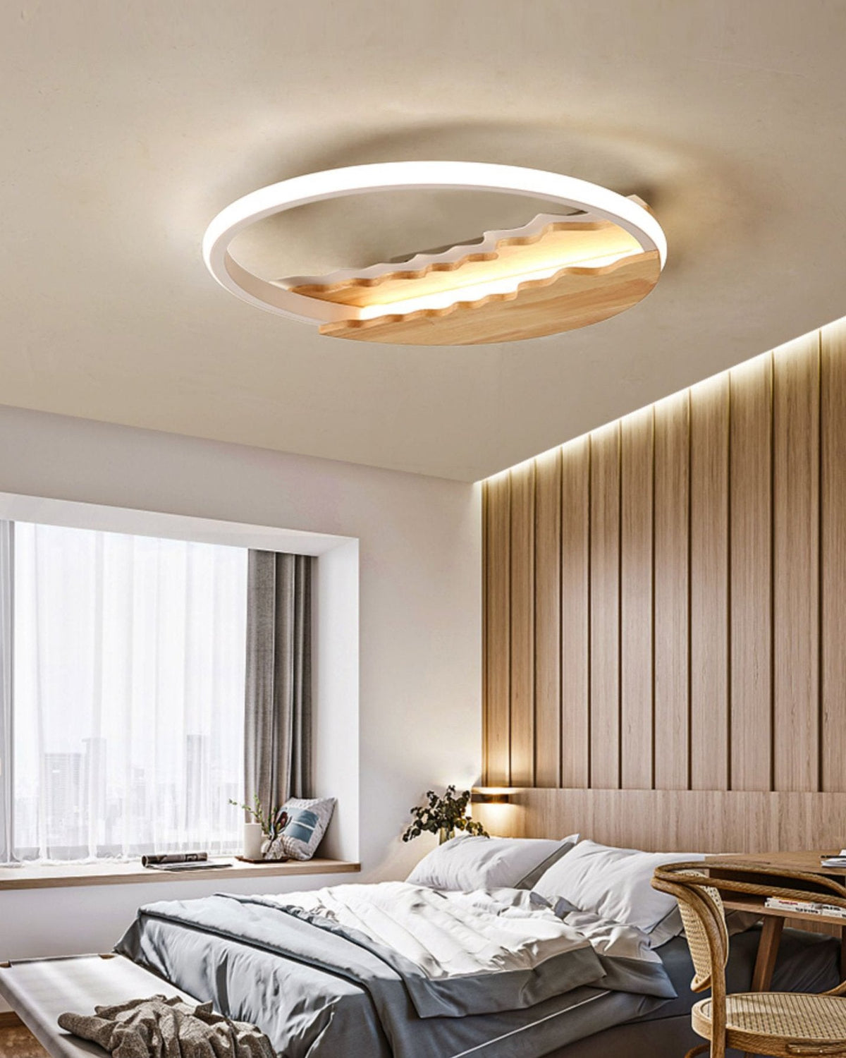 Round Wood Grain Wave Ceiling Lamp