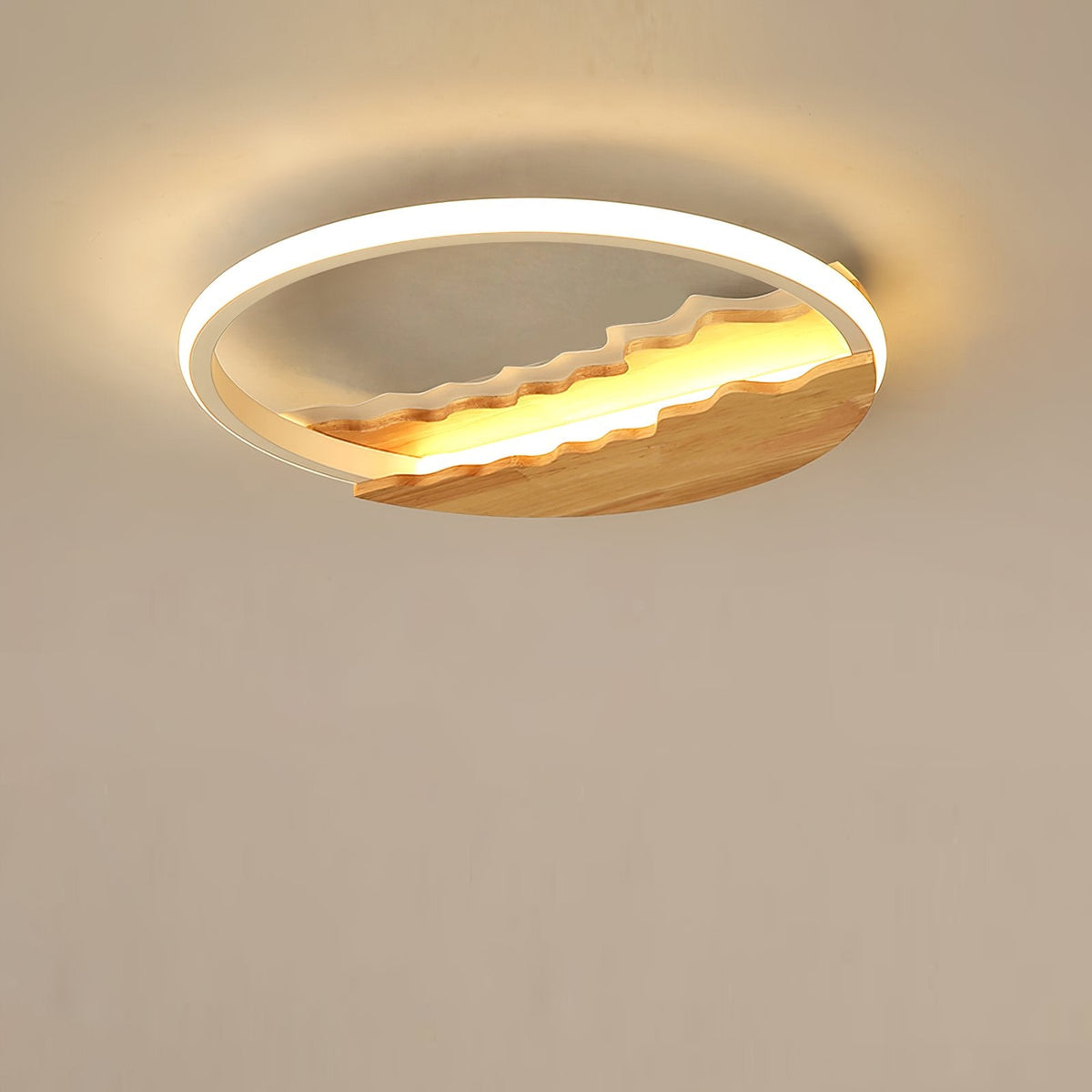 Round Wood Grain Wave Ceiling Lamp