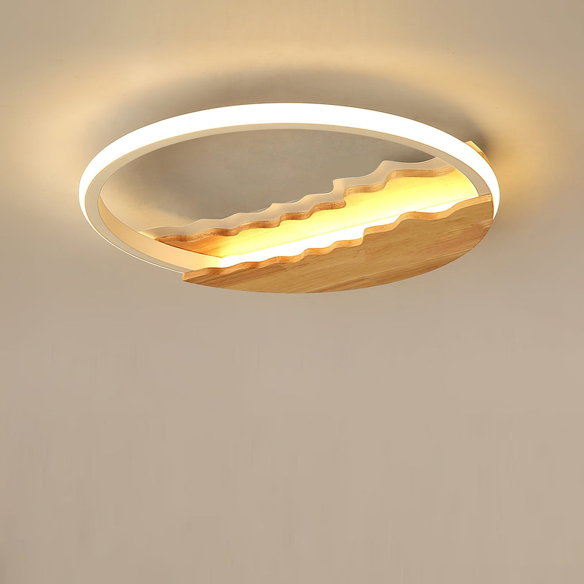 Round Wood Grain Wave Ceiling Lamp