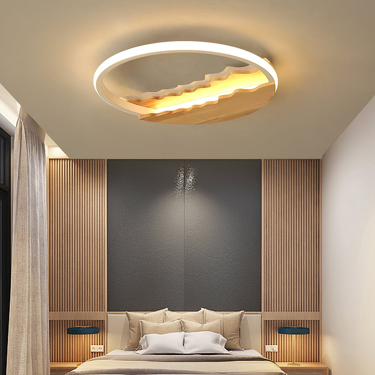 Round Wood Grain Wave Ceiling Lamp