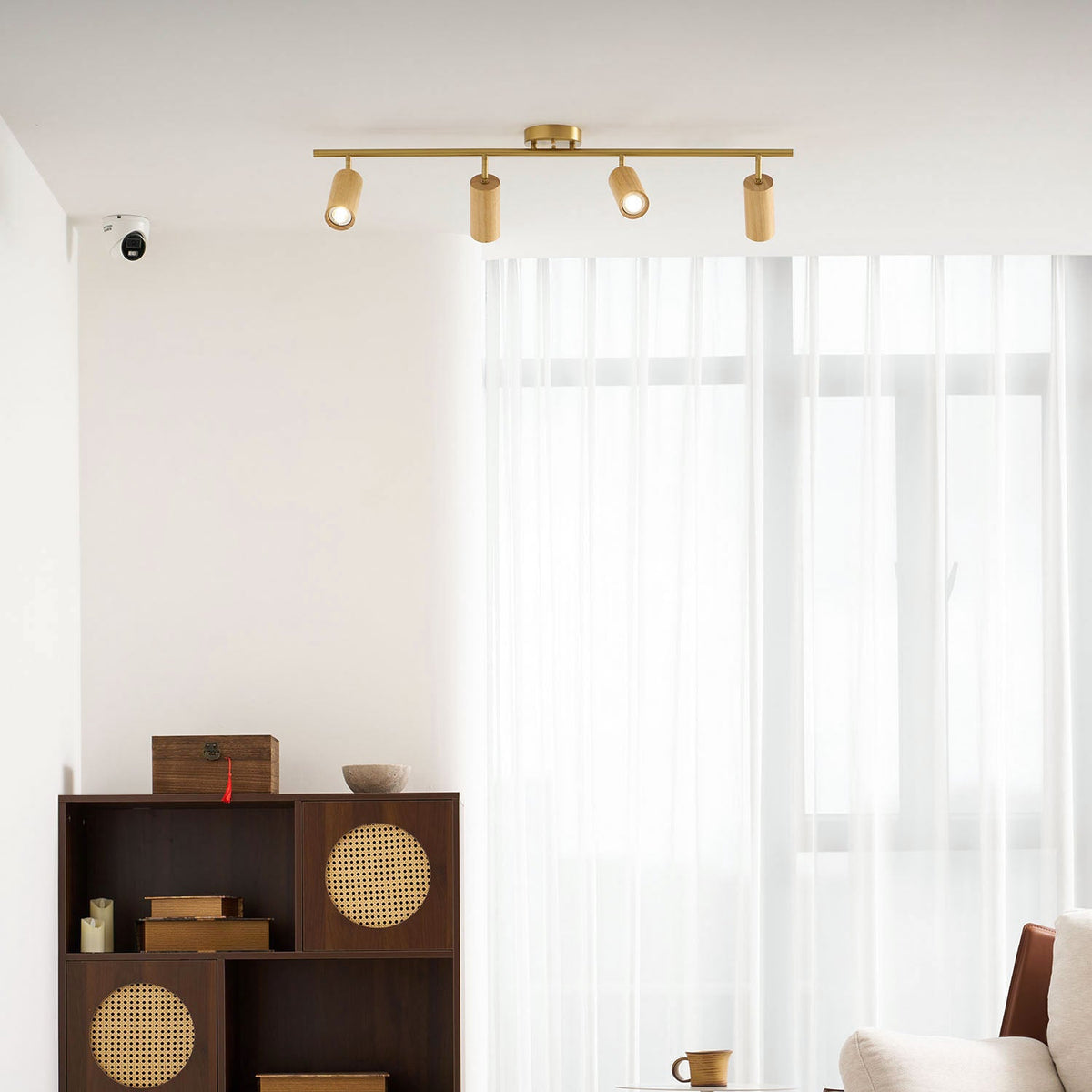 Rowan Ceiling Light in Walnut and Brass, Modern Track Lighting