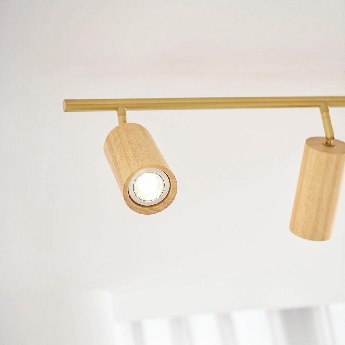 Rowan Ceiling Light in Walnut and Brass, Modern Track Lighting