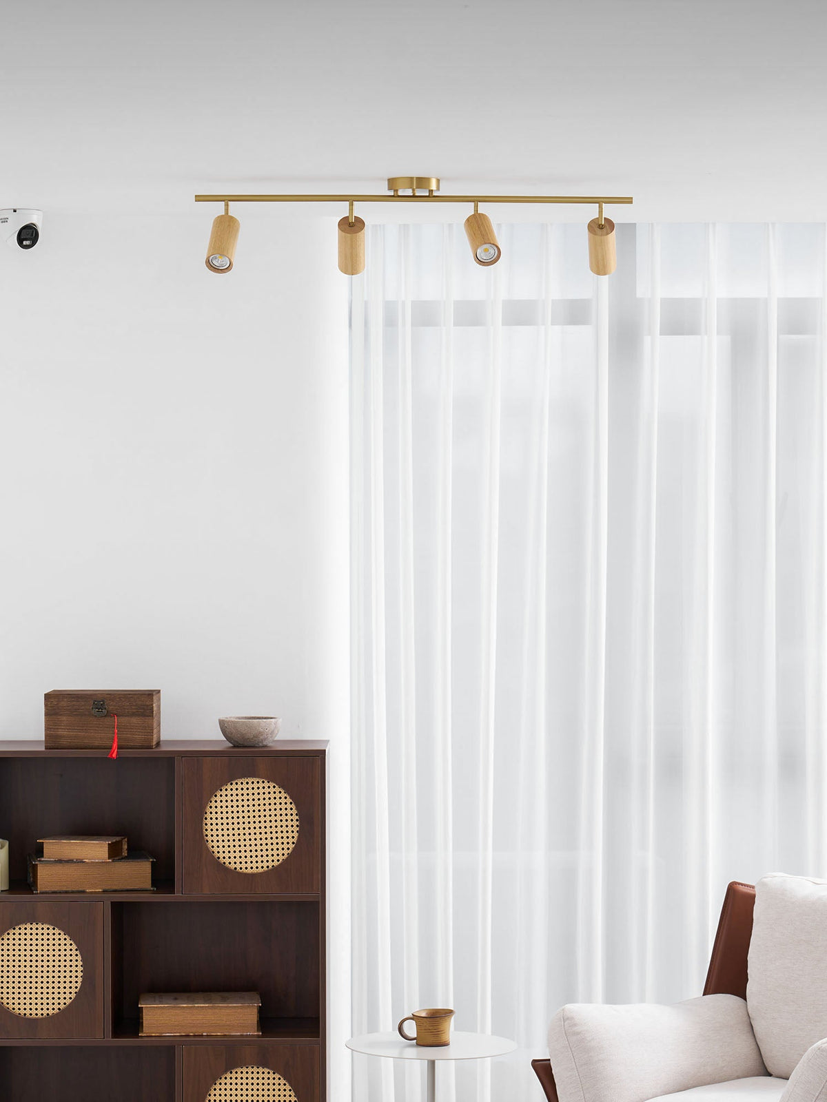 Rowan Ceiling Light in Walnut and Brass, Modern Track Lighting