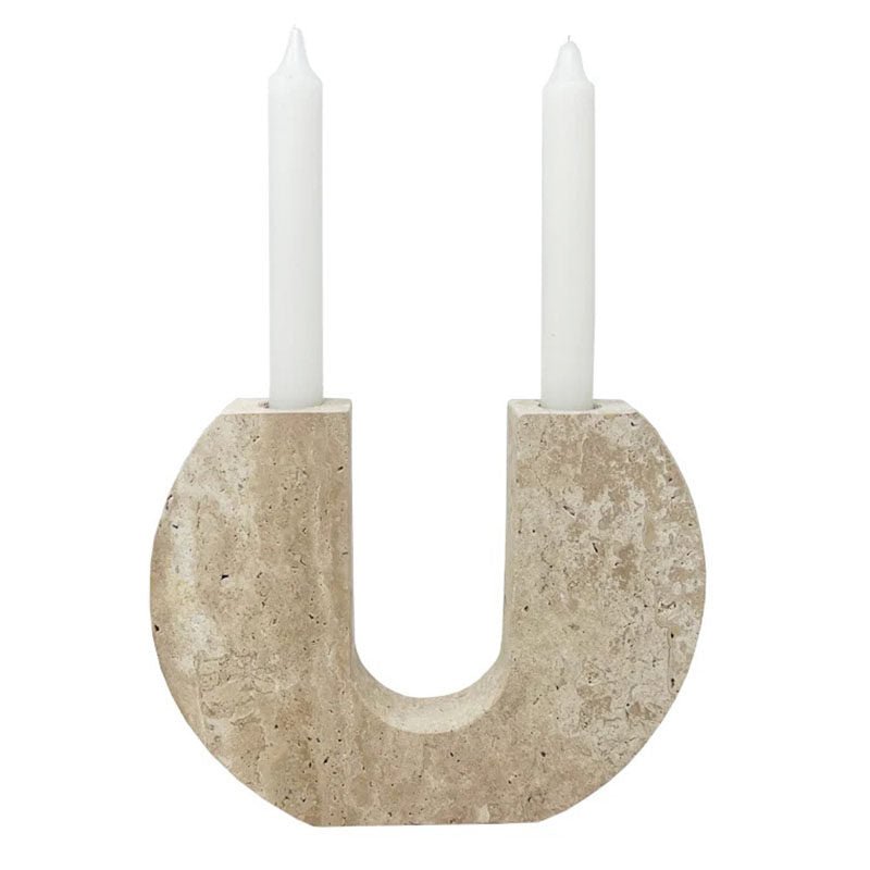 Rowan Sculptural Travertine Candle Holder in Natural Yellow Stone
