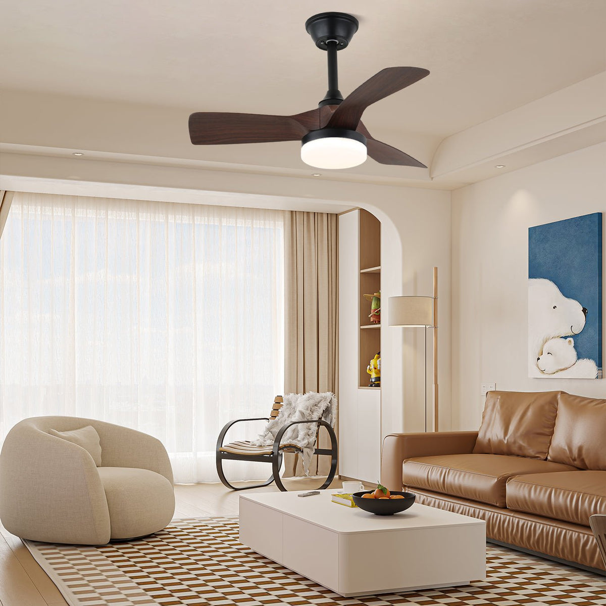 Rowan Ceiling Fan Light with LED – Modern Wooden Fan for Living Spaces