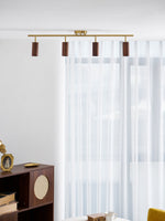 Rowan Ceiling Light in Walnut and Brass, Modern Track Lighting