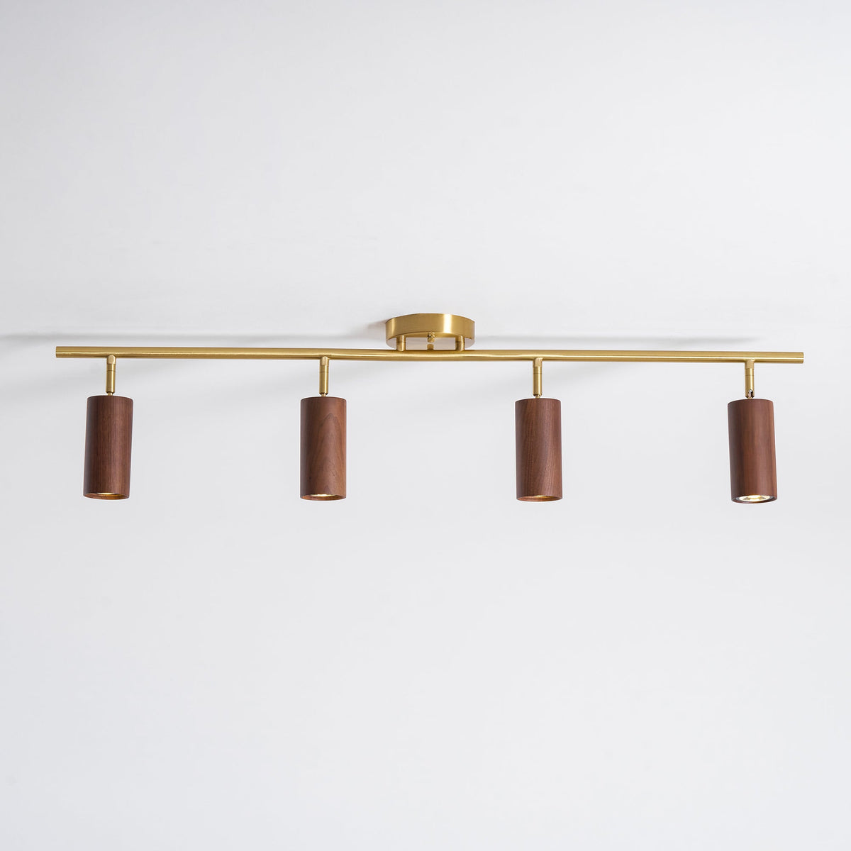 Rowan Ceiling Light in Walnut and Brass, Modern Track Lighting