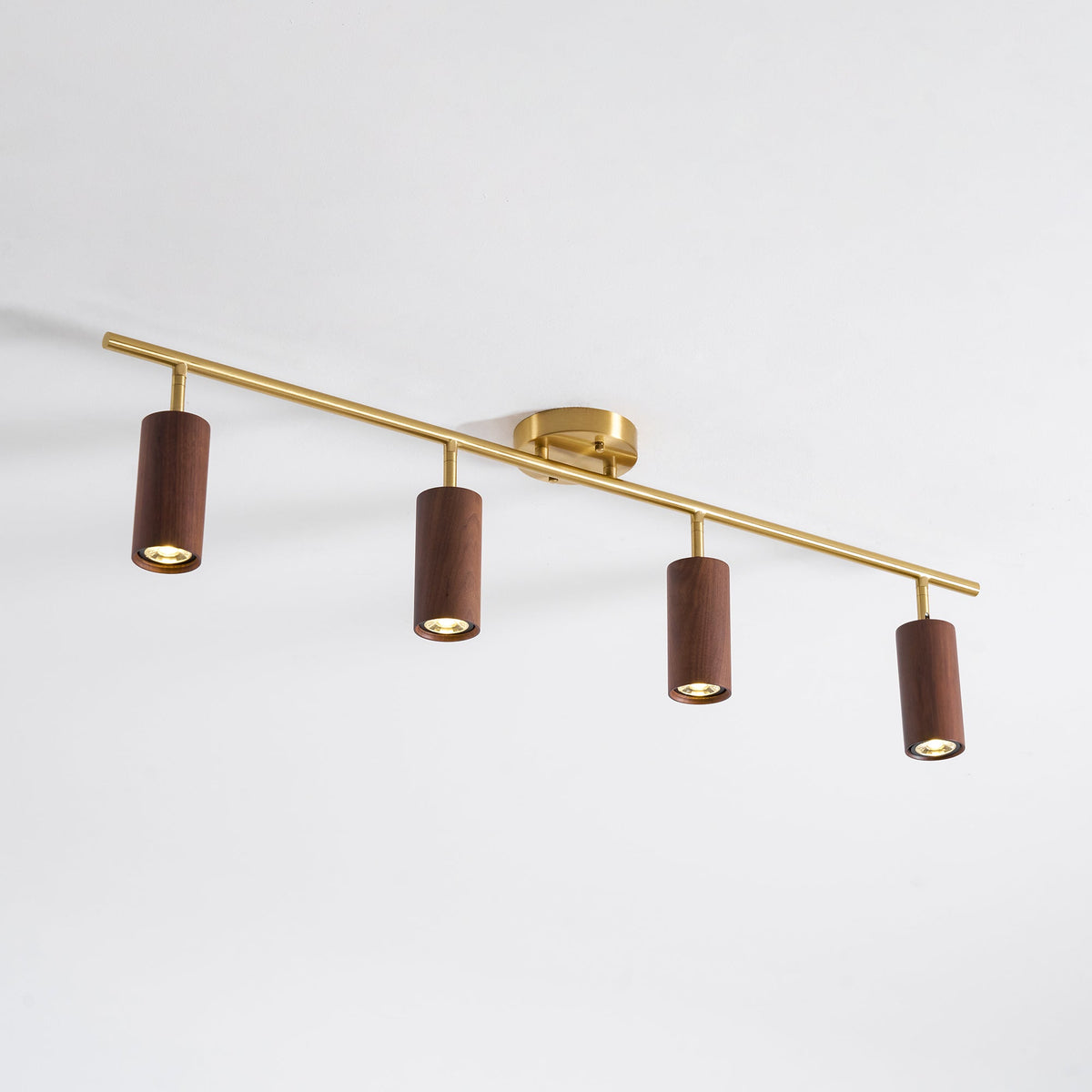 Rowan Ceiling Light in Walnut and Brass, Modern Track Lighting