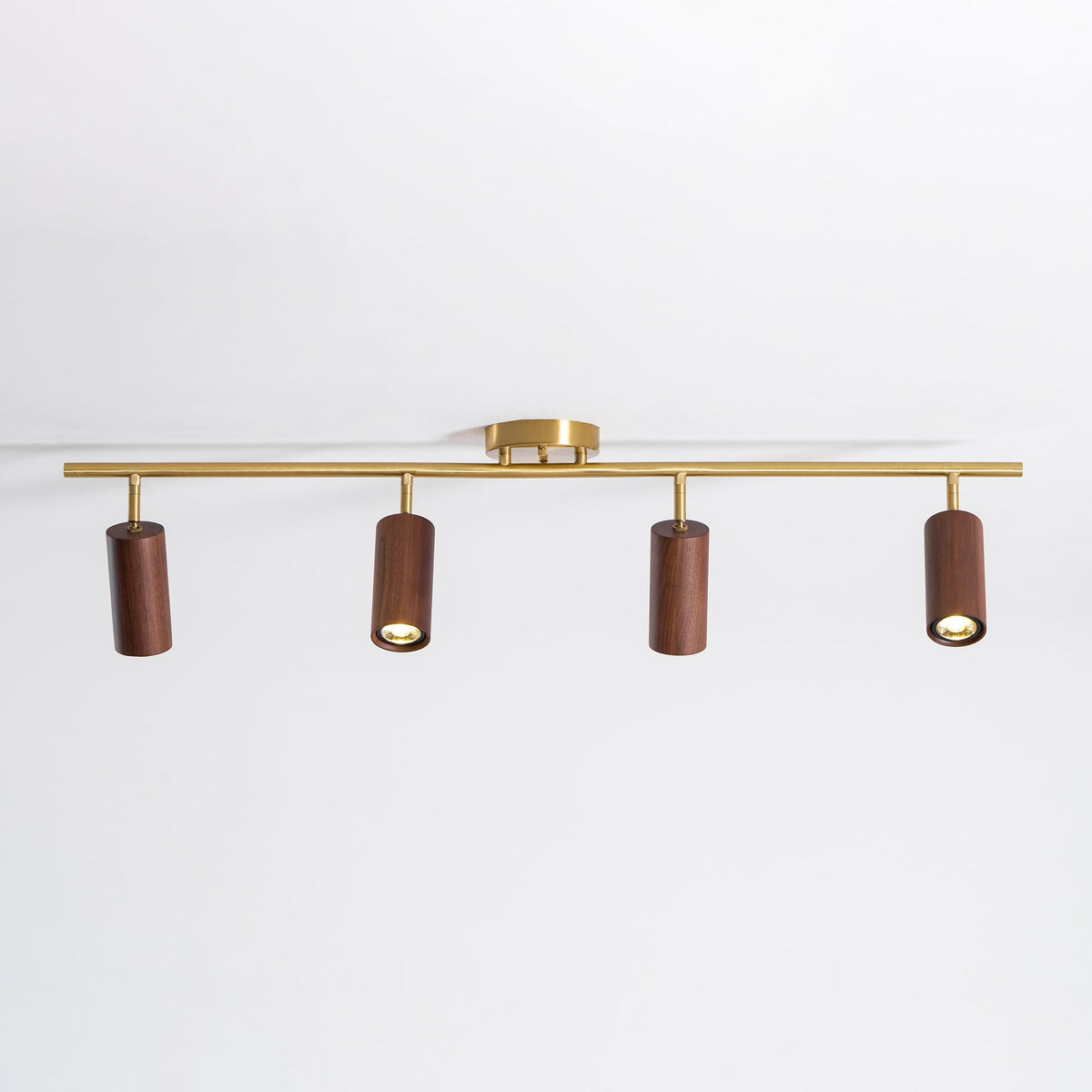 Rowan Ceiling Light in Walnut and Brass, Modern Track Lighting