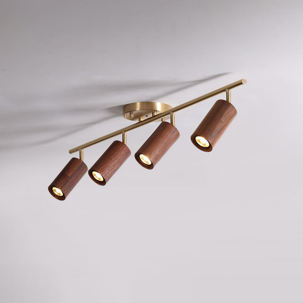 Rowan Ceiling Light in Walnut and Brass, Modern Track Lighting