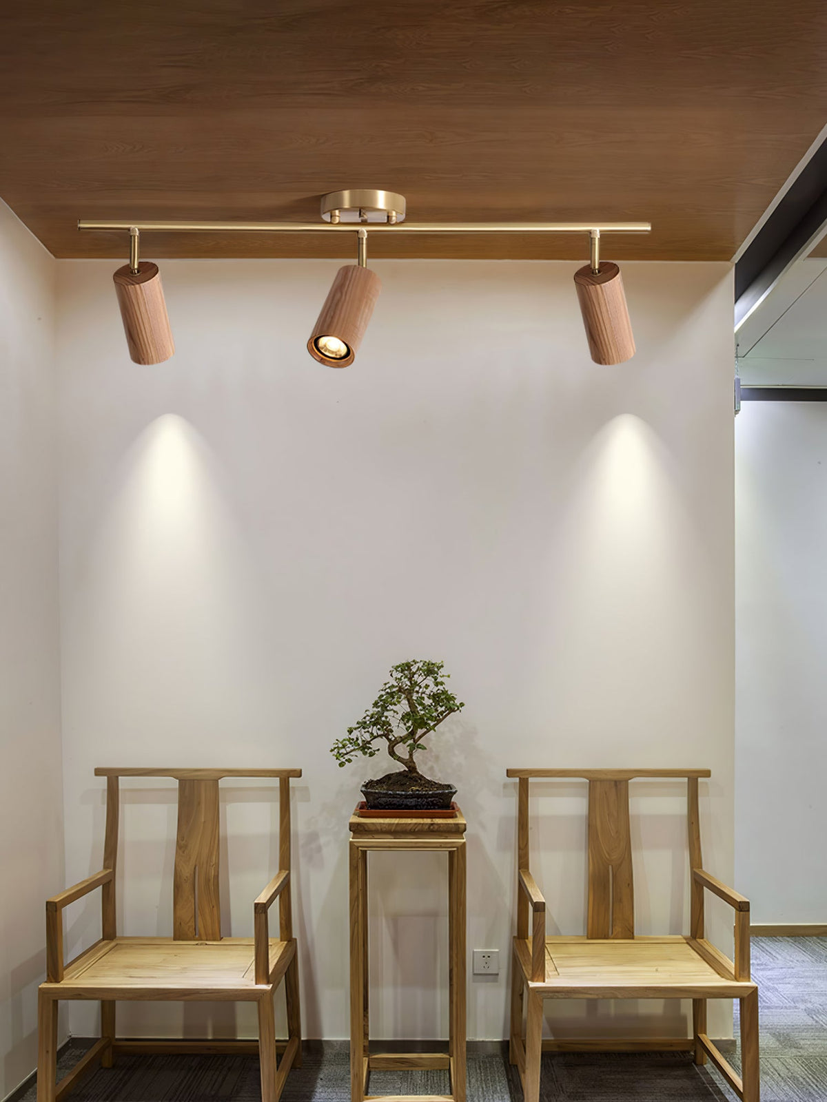 Rowan Ceiling Light in Walnut and Brass, Modern Track Lighting