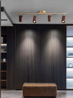 Rowan Ceiling Light in Walnut and Brass, Modern Track Lighting