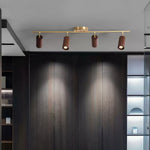 Rowan Ceiling Light in Walnut and Brass, Modern Track Lighting