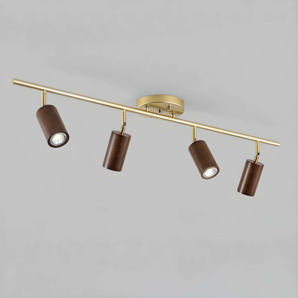 Rowan Ceiling Light in Walnut and Brass, Modern Track Lighting