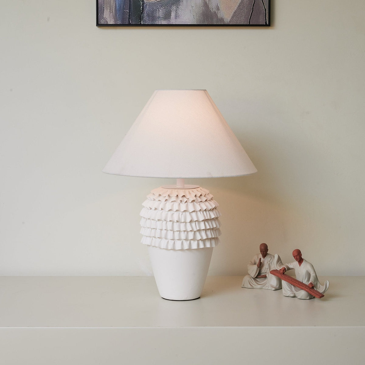 Ruffle Ceramic Table Lamp with Fluted Base and Fabric Shade
