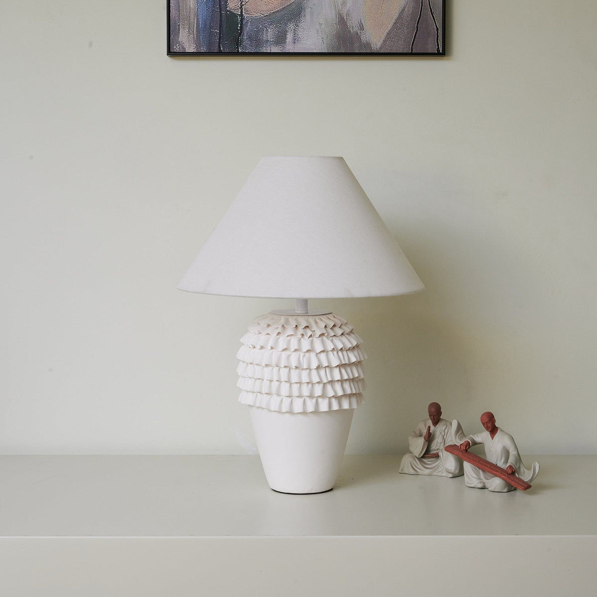 Ruffle Ceramic Table Lamp with Fluted Base and Fabric Shade