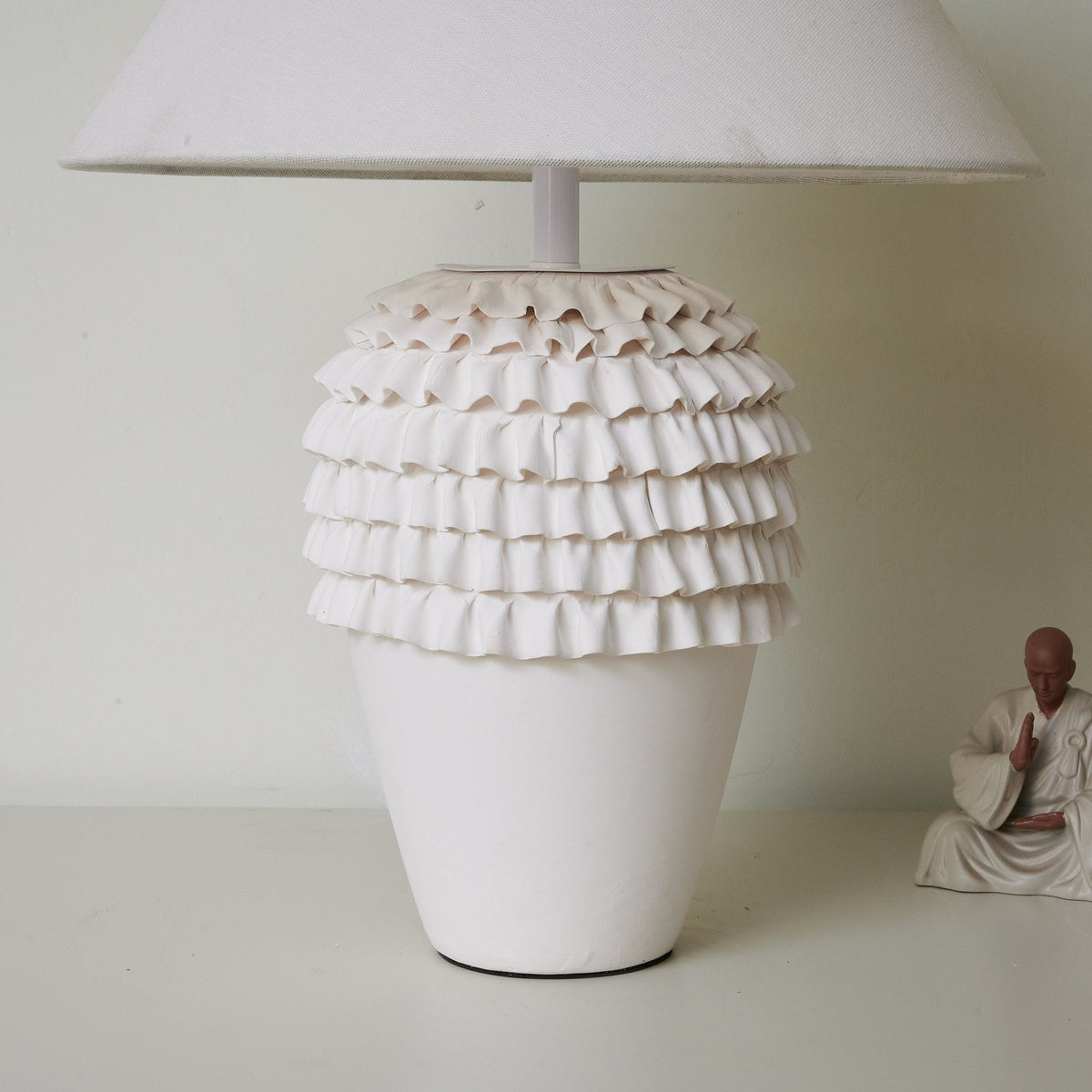 Ruffle Ceramic Table Lamp with Fluted Base and Fabric Shade