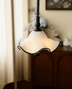 Ruffled Glass Pendant Light with Black Trim for Dining and Kitchen